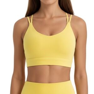 Anna-Kaci Women's Yellow Strappy Racerback Sports Bra Size Small